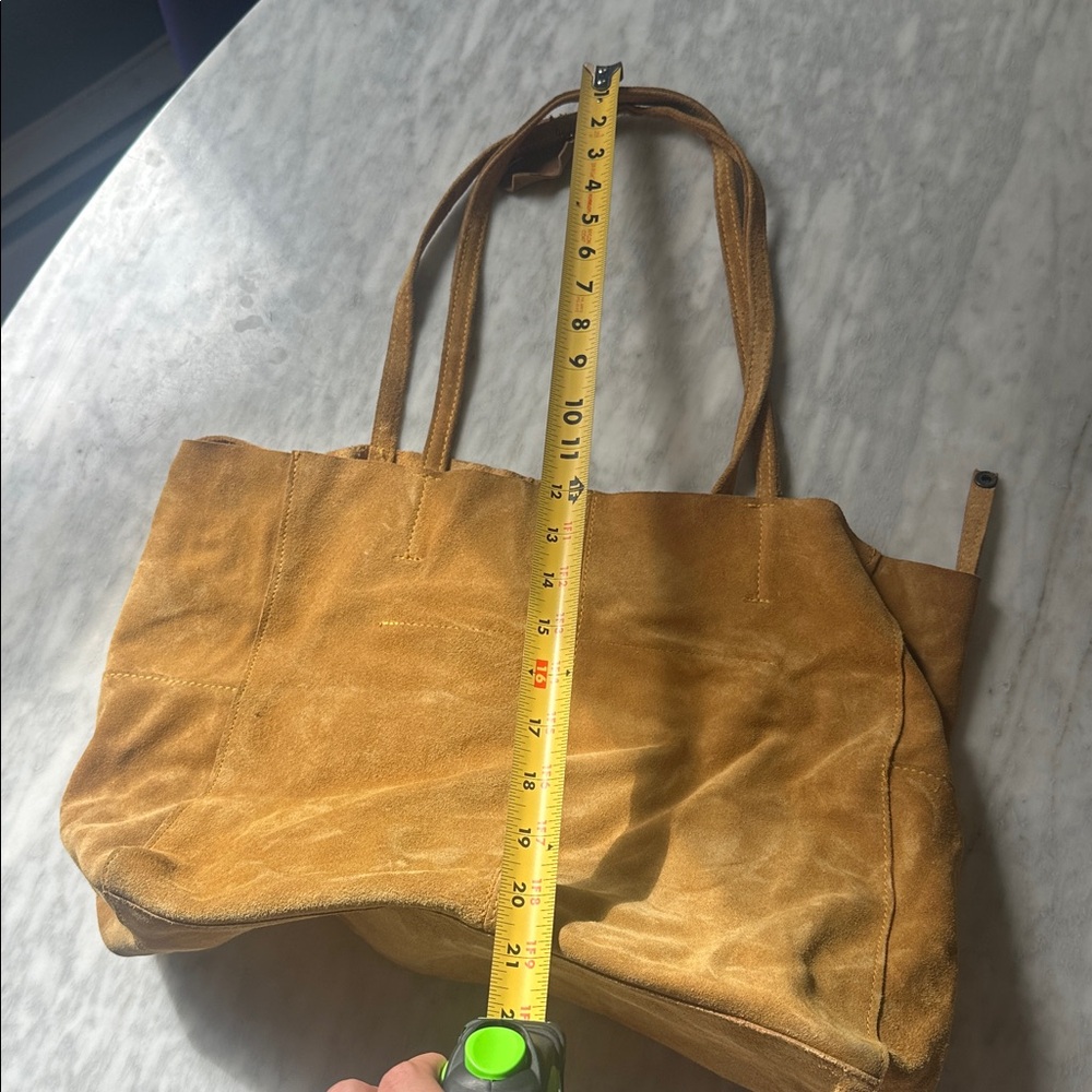 Suede Tote Bag - Tan yellow ochre - Picture 10 of 10